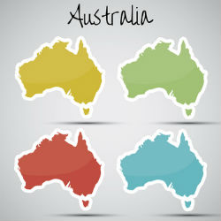 Der Umriss von Australien in vier verschiedenen Farben.